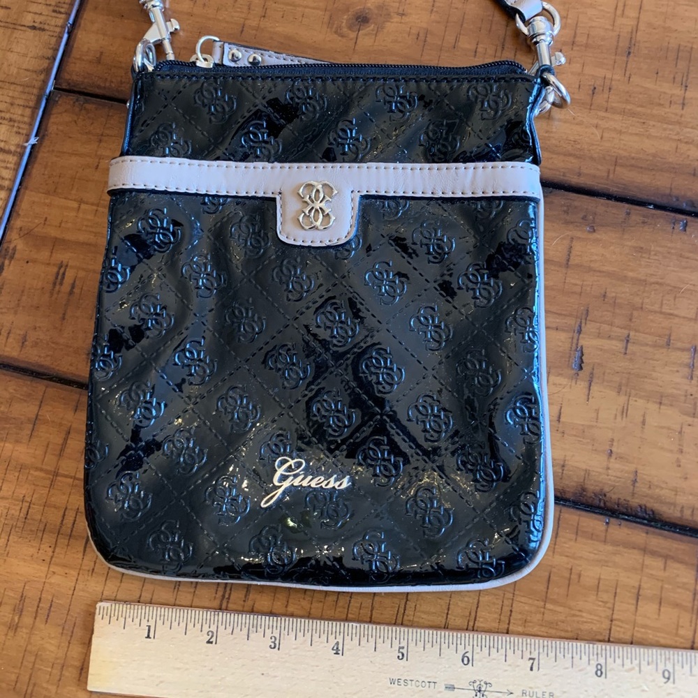 Guess black patent leather crossbody bag
